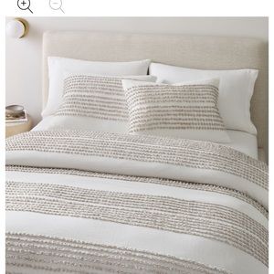 West Elm Candlewick king duvet cover and shams in pearl gray / white